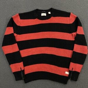Scotch & Soda Sweater Mens 2XL Orange Black Stripe Chunky Knit Crewneck Pullover